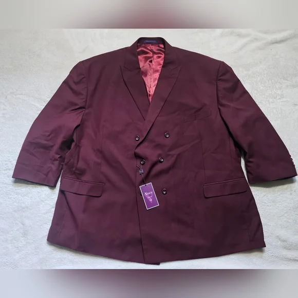 VINCI Men's Burgundy Double Breasted 6 Button Classic Fit Suit NEW - Picture 3 of 13